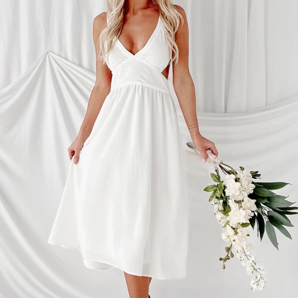 Nanamacs Sweet But Simple Tie Back Midi Dress (White) - Picture 4 of 7